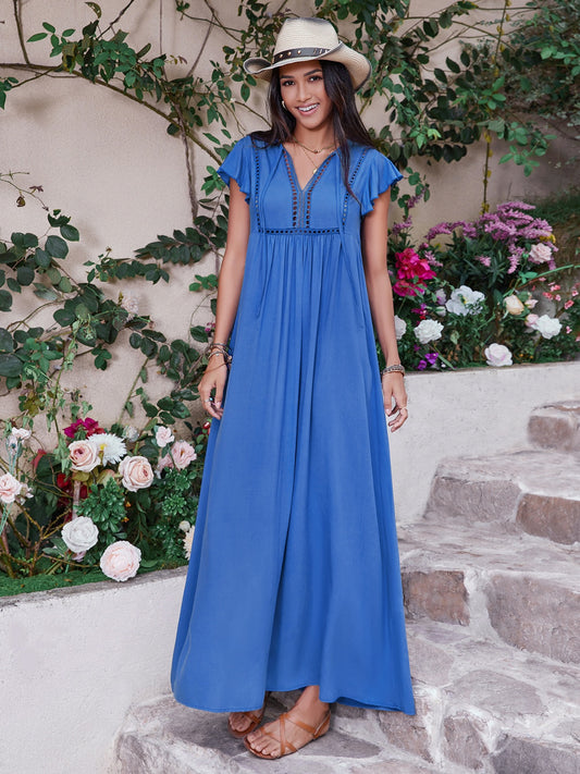 Blue Cap Sleeve Maxi Dress