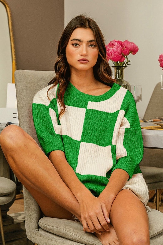 Jade Checkered Round Neck Sweater