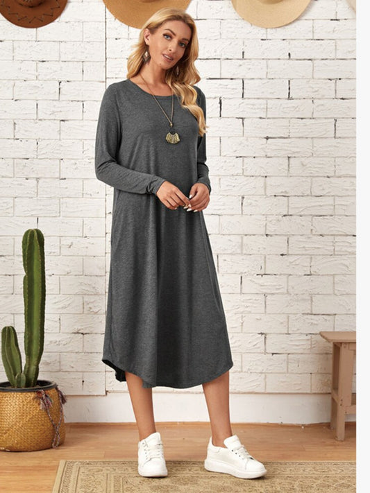Pocketed Long Sleeve Tee Dress in 5 Colors