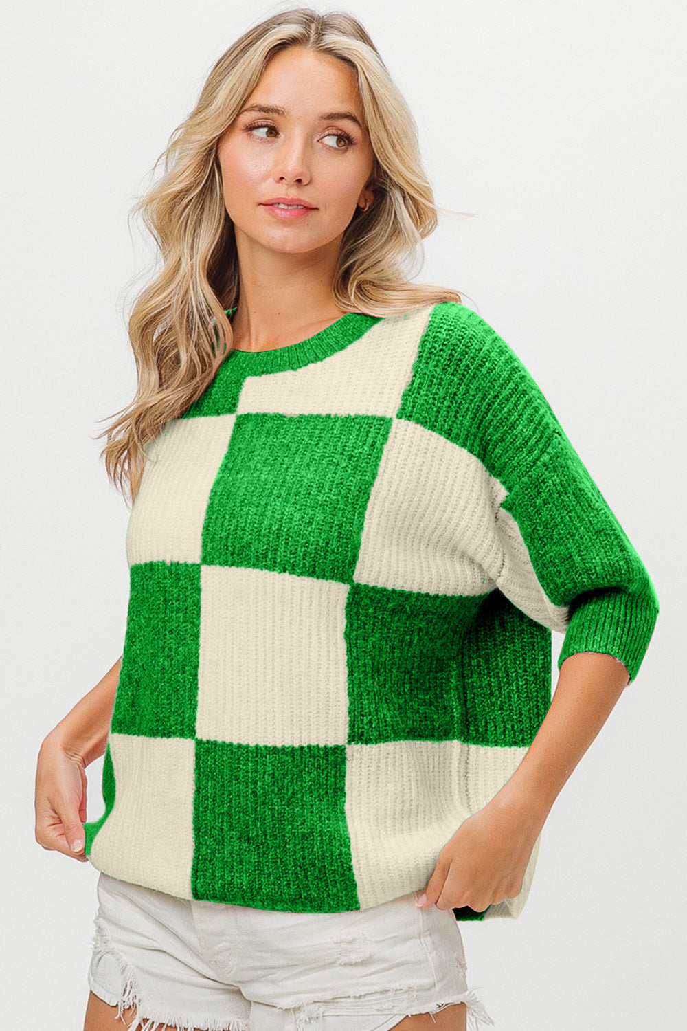 Jade Checkered Round Neck Sweater