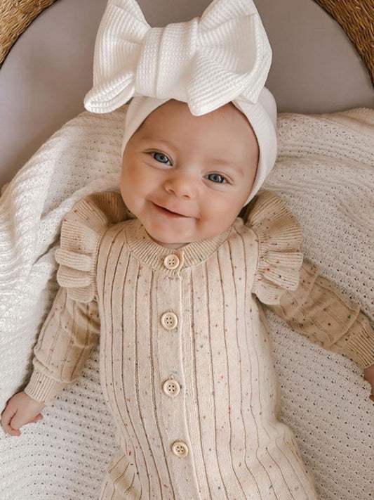 Ruffled Button Up Long Sleeve Baby Jumpsuit