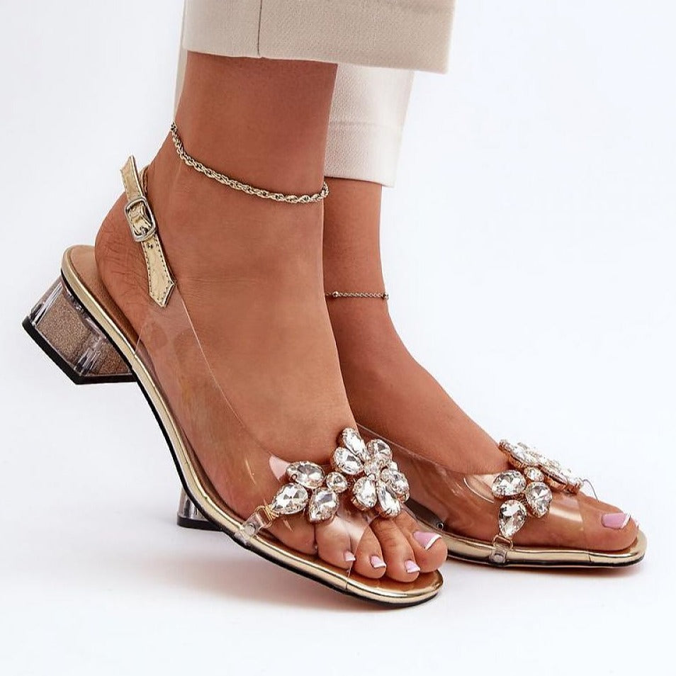 Heel Sandals by S Barski with Flower Accents