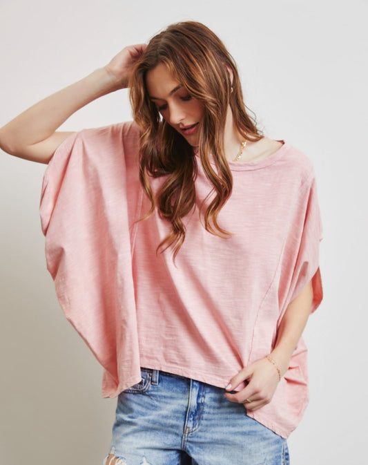 Cotton Garment-Dyed Boat Neck Oversized Top